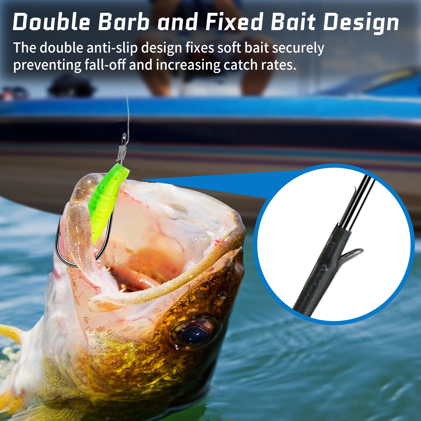 FishTrip 10 ~ 30PCS 3X Sterke Baitholder Worm Haken dubbele prikkeldraad haak Koolstofstaal Flipping Haken voor Zoetwater & Zoutwater - imagen 5