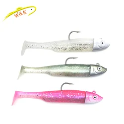 Gran oferta 4,5 "oscilación Shad 30g Swimbait para Seabass Zander Walleye señuelo de pesca 2 piezas Jig Head y señuelo de vinilo suave cebo de pececillo negro