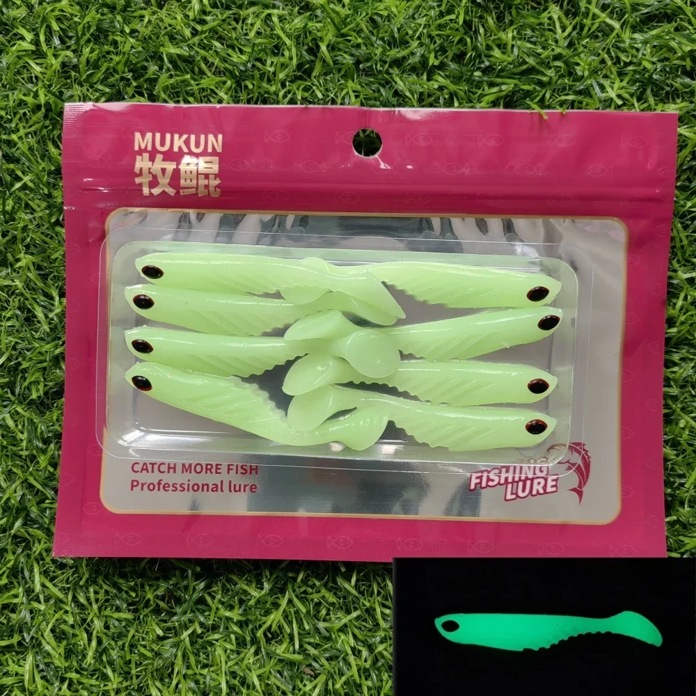 8 Uds 7cm/2,8G Swimbait de silicona Artificial cebo suave realista señuelo de pesca luminoso lubina trucha T-tail Wobblers lubina carpa - imagen 2