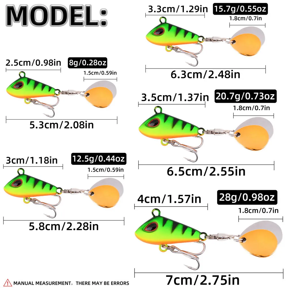 1 unidad de cebo de vibración VIB de Metal de doble rotación, Señuelos de Pesca con cuchara giratoria, plantillas de 8-28g, trucha, Pesca de invierno, cebos duros, aparejos de Pesca - imagen 2