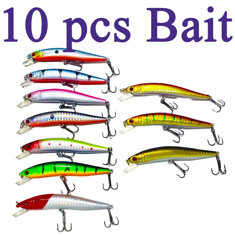 Juego de 10 piezas de cebos Lure Minnow, 10 cm 8,4 g, señuelos flotantes de fundición larga, atracción de peces biónicos 3D, especialmente para lubina y pik - imagen 3