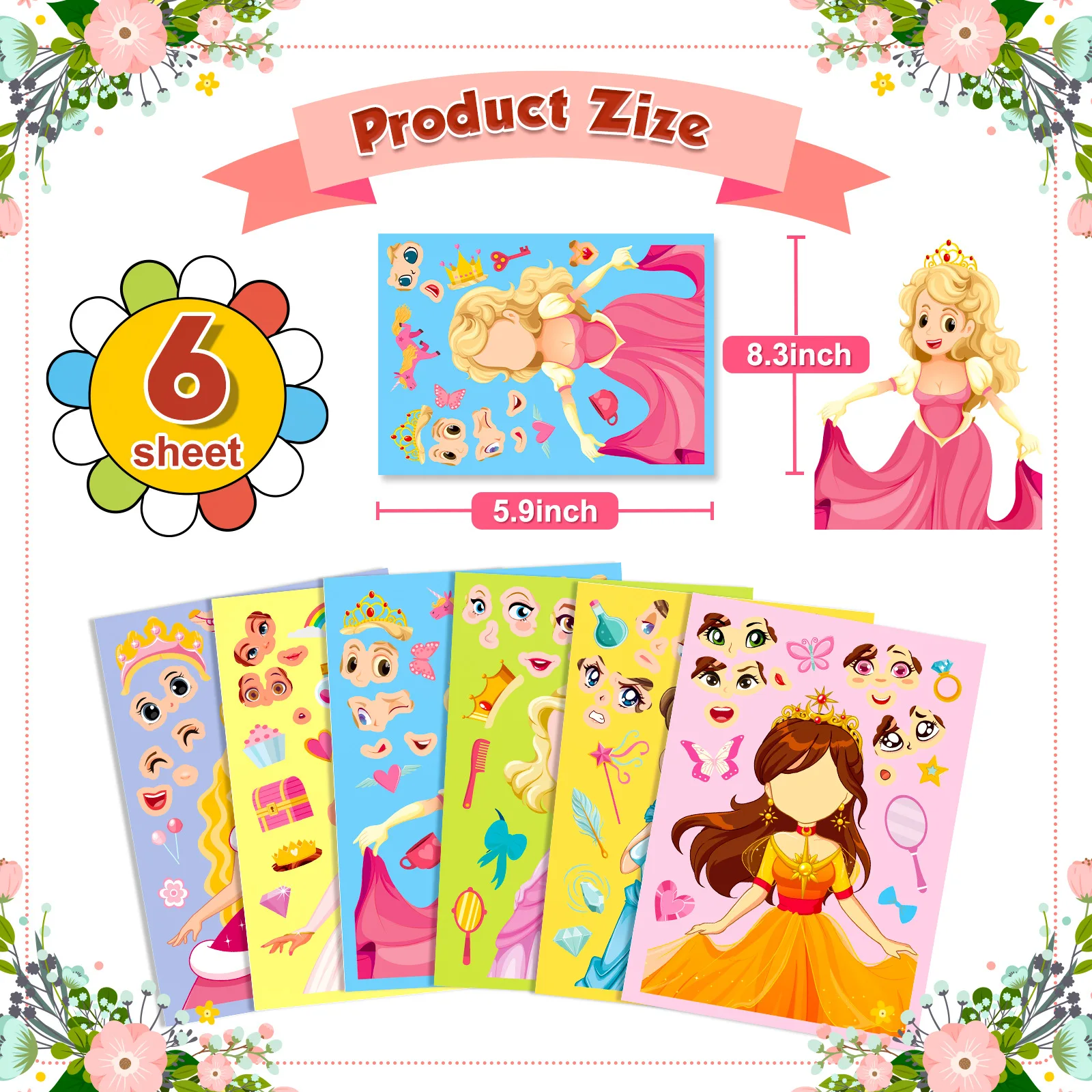 Pegatinas Puzzle DIY Princesas y Sirenas para Niños – 6 Folios Diversión Creativa - imagen 2