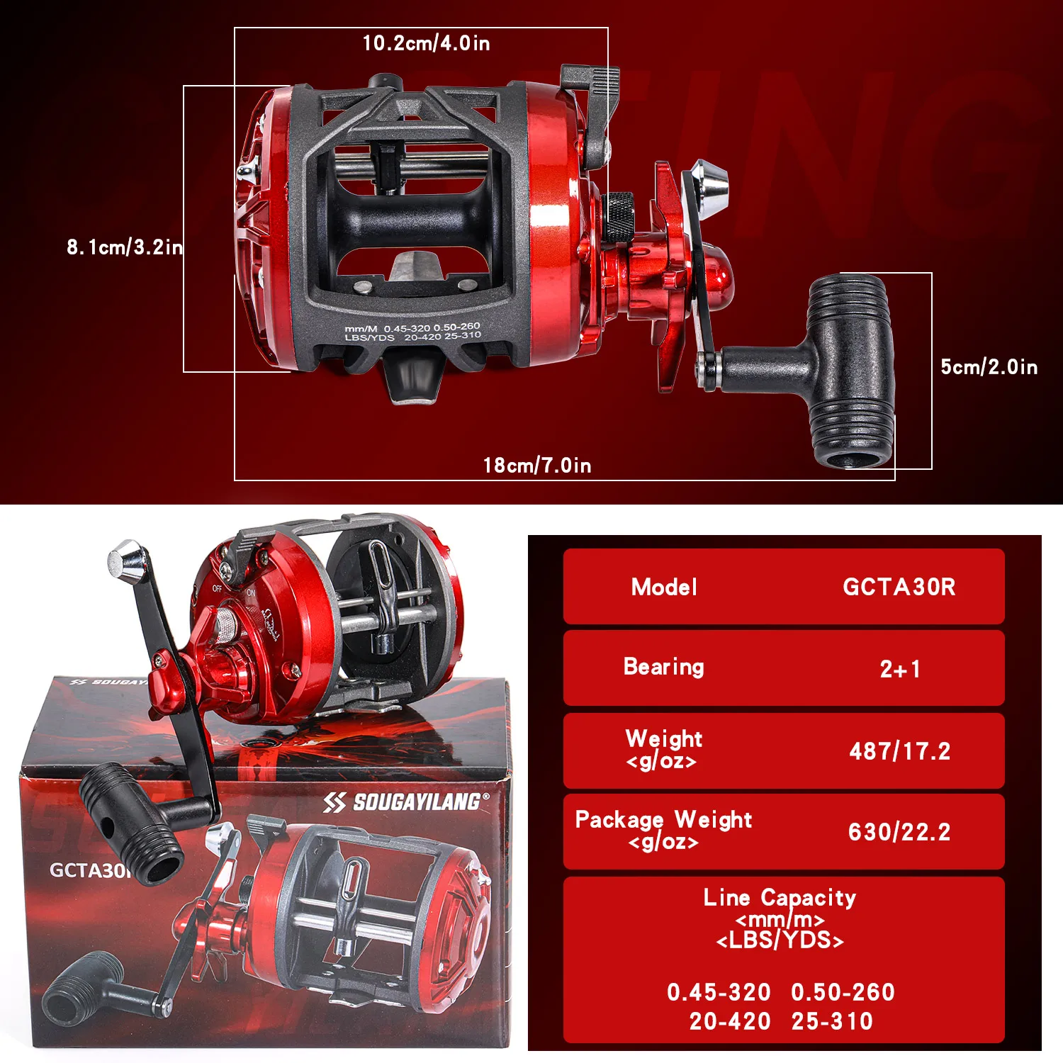 Carretes de pesca de curricán Sougayilang, arrastre máximo de 25kg, carrete de Baitcasting 2BB, carrete de pesca de mano derecha súper fuerte para rueda de pesca de mar - imagen 2