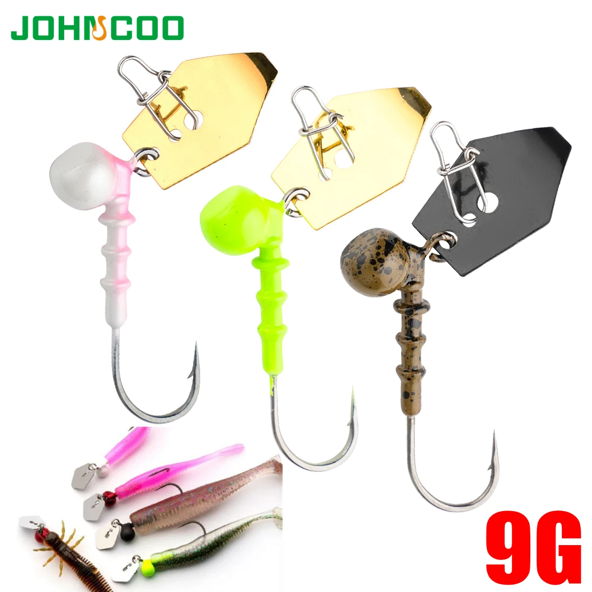 5 uds/pkt anzuelo con cabeza de anzuelo con spinner 9g anzuelo de señuelo DIY anzuelo de señuelo suave Spinner para gusano suave Wobbler señuelo aparejos de pesca