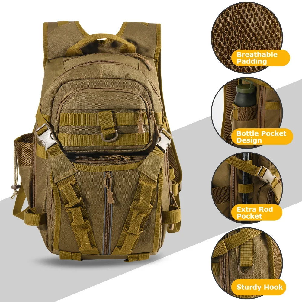 Goture-Bolsa de pesca grande, mochila impermeable resistente al desgaste con soporte para caña, ligera, almacenamiento de equipo de pesca - imagen 2