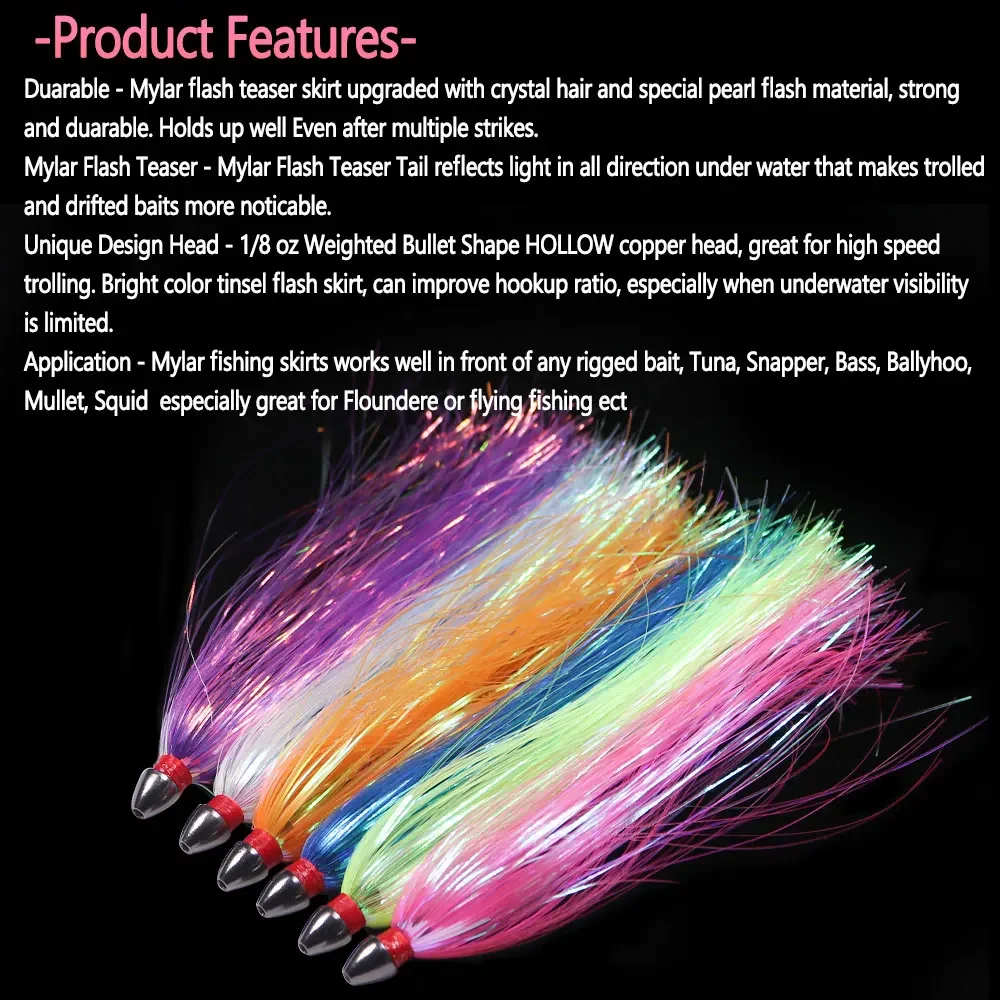 Bimoo 13cm/5,12 "cabeza de cobre de bruja marina Mylar Flash Teaser cola Trolling señuelo DIY atún pargo agua salada Ballyhoo Bass calamar Jigs - imagen 5