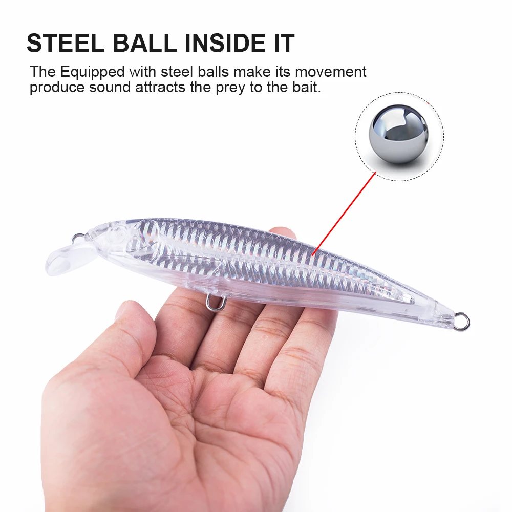 Hanlin-Señuelos de Pesca flotantes sin pintar, 5/10 piezas, 160mm/38g, pececillos en blanco, aparejos de plástico duro holográfico en el interior - imagen 4