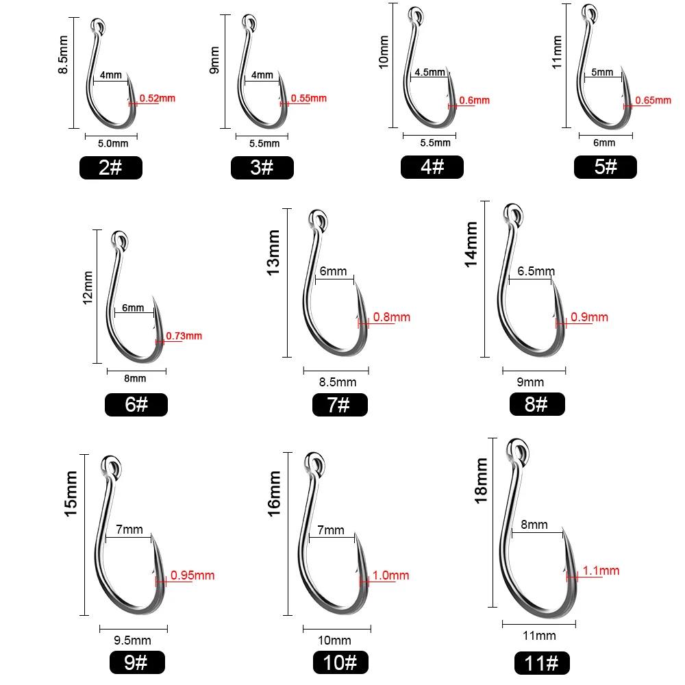 FTK 100 Uds mezcla de colores juego de anzuelos de pesca de acero al carbono círculo único 2 # -11 #   Anzuelo de pesca con mosca, anzuelos de carpa con púas, aparejos marinos - imagen 3