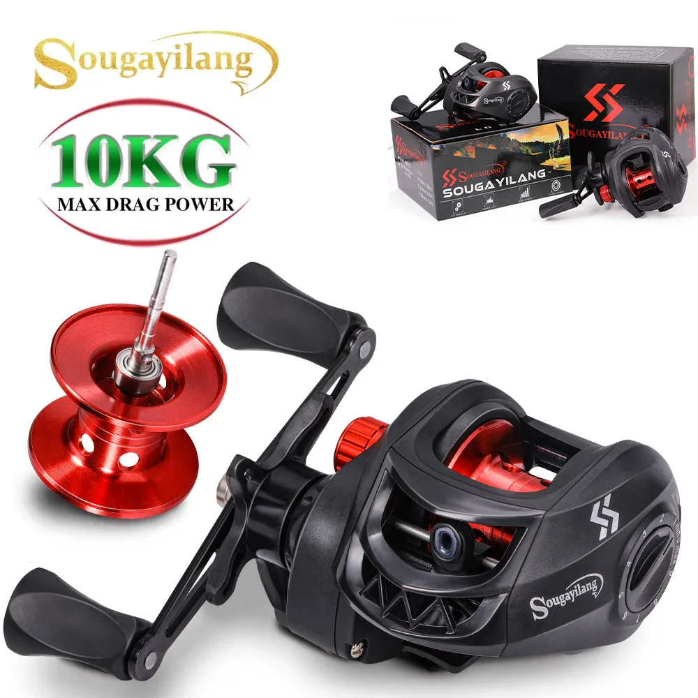 Carretes de Baitcasting Sougayilang, carretes de relación de engranaje 7,2: 1, carrete de Metal de arrastre máximo de 10kg, carrete de Pesca de carpa de agua dulce