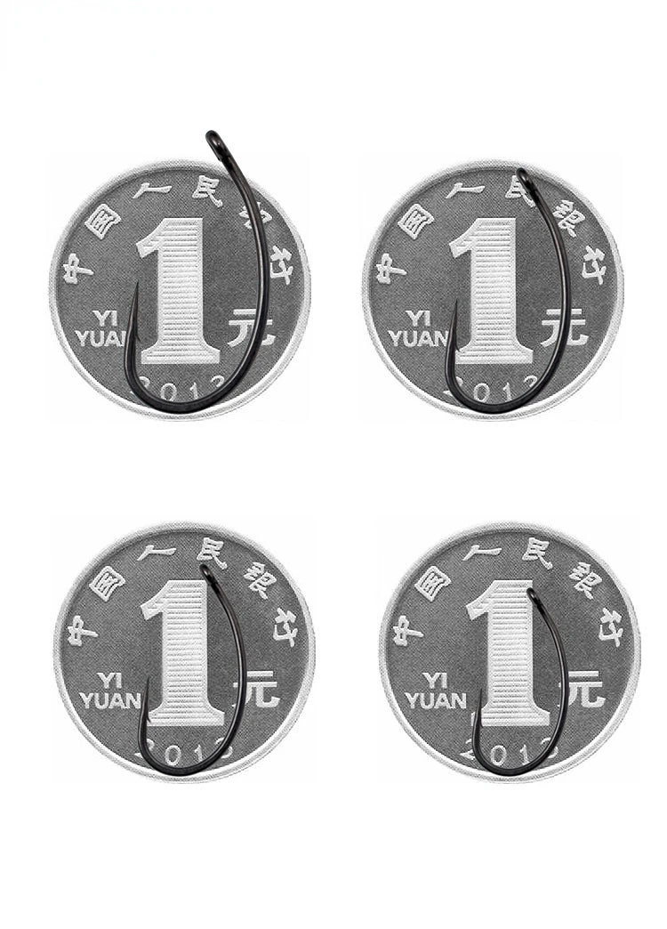 50 piezas tamaño 2 # ,4 # ,6 # ,8 #   Acero al carbono duro negro con gancho de púas pesca de carpa europea Gnippen pequeño gancho de mango curvo - imagen 5
