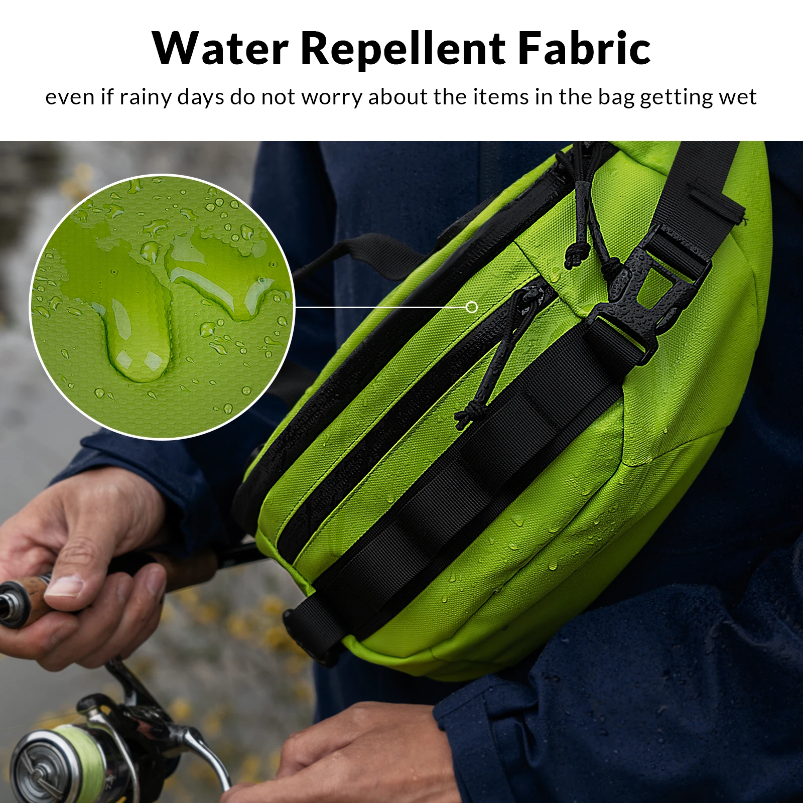 Bolsa de pesca verde, mochila de pesca impermeable de 11,8 pulgadas, bolsas cruzadas para deportes al aire libre, bolsas de almacenamiento para anzuelos y señuelos de pesca, 1 ud. - imagen 3