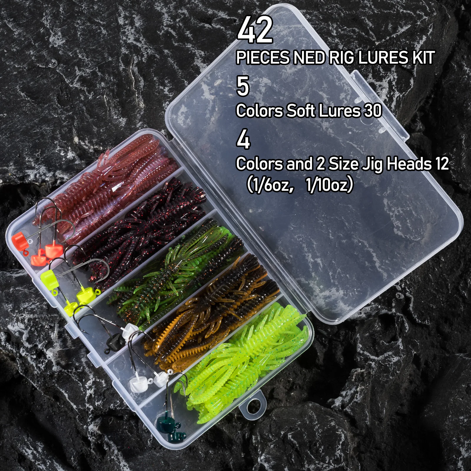 Kit Ned Rig – Anzuelos cabeza seta y vinilos cangrejo - imagen 3