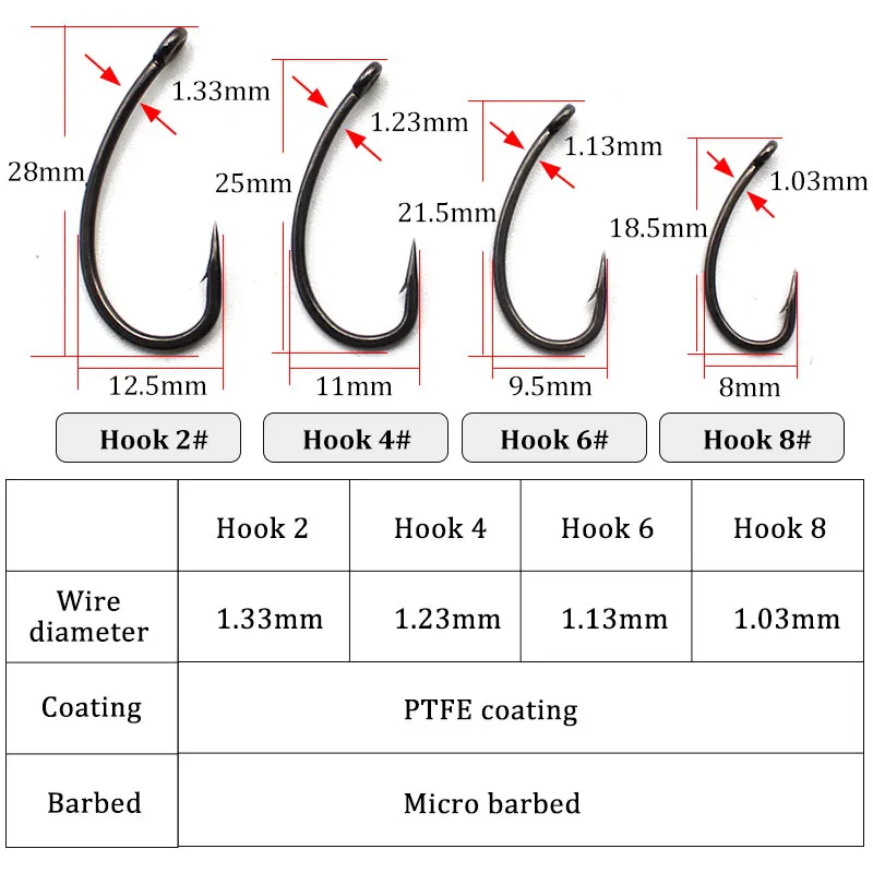 Anzuelo de pesca de carpa, 4 piezas, PTEF, recubierto de púas, gancho de carpa, atado listo, ganchos, pelo Combi, Chod Rig 2 4 6 8 - imagen 5