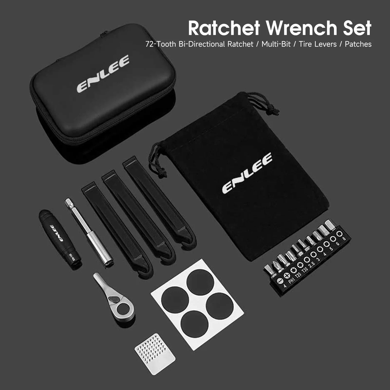 Juego de llaves de trinquete, palancas para neumáticos, piezas de parche, 72 dientes, trinquete direccional doble 5 °   Reparación de neumáticos de bicicleta con interruptor de un clic de rotación - imagen 2