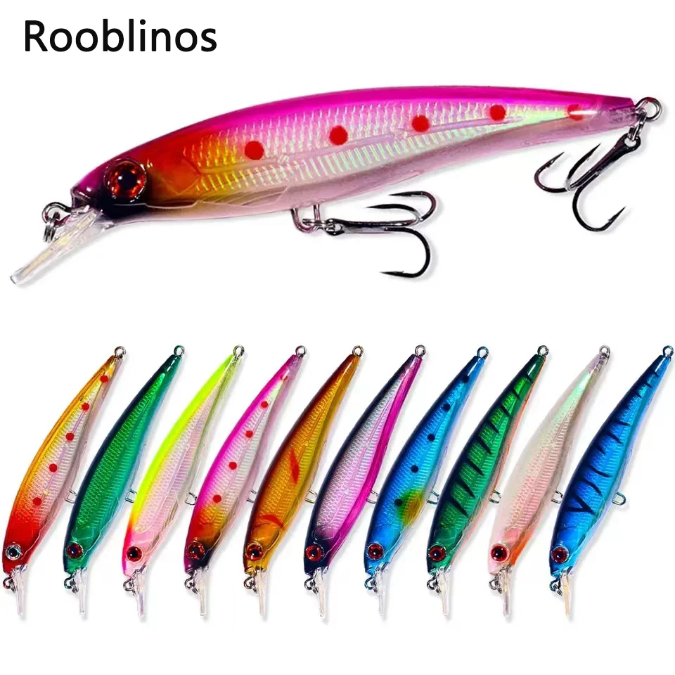 Rooblinos 1 Uds nuevas Señuelos de Pesca láser Minnow cebo duro 110mm 13g hundimiento lento calidad profesional Crankbait Jerkbait
