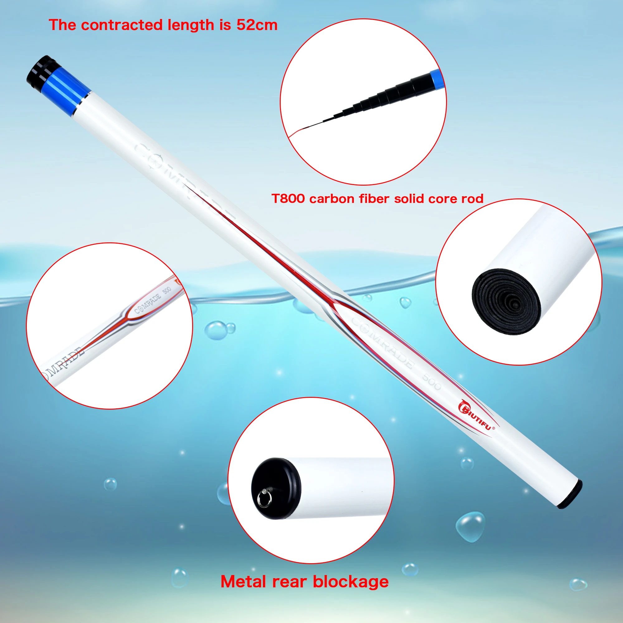BIUTIFU-Mini caña de pescar telescópica de 5m, supercorta, ultraligera, portátil, para viaje, 52cm - imagen 3
