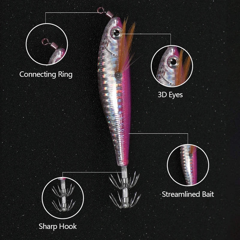 Cebo artificial de madera para Camarón, juego de anzuelos de calamar, simulación láser horizontal, gancho de pesca falso, 10 unidades - imagen 4