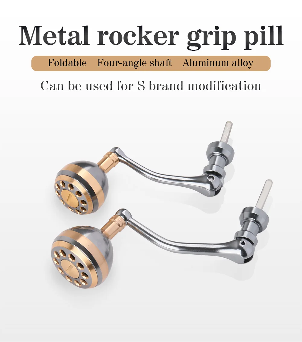 DEUKIO-mango de carrete de pesca plegable de cuatro esquinas, medio/grande, dorado, rosa, para marca S, accesorios de carrete giratorio con agarre de Metal - imagen 3