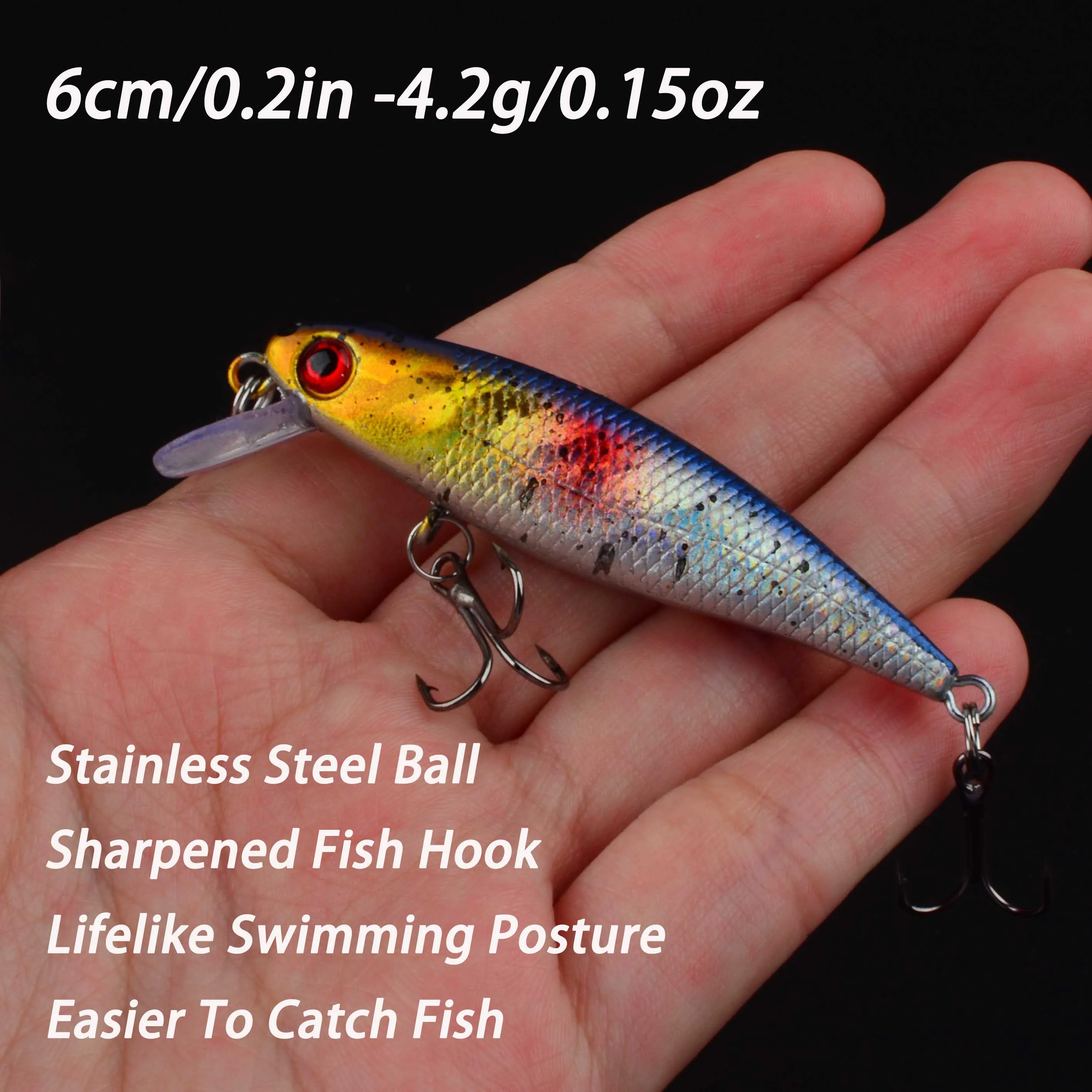 Señuelo de Pesca de calidad, señuelo pececillo con ojos 3D, cebo duro de plástico, plantilla Artificial, Wobblers, Crankbait, 1 ud. - imagen 2