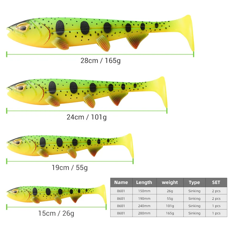 Noeby Pro Swimbait señuelo suave, cebo de silicona que se hunde, 15cm, 26g, 19cm, 55g, 24cm, 101g, 28cm, 165g - imagen 2