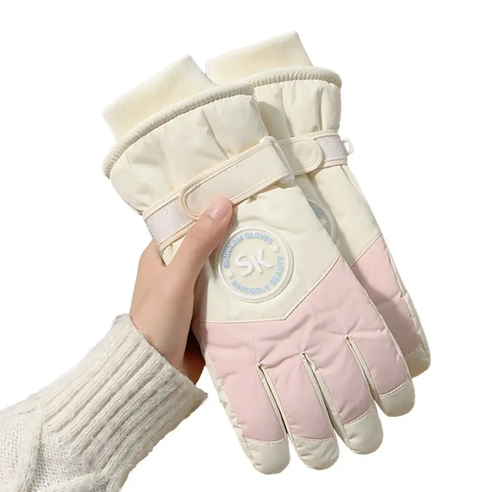 Guantes de esquí con forro a la moda, guantes gruesos de algodón impermeables para pantalla táctil, guantes cálidos de invierno a prueba de viento para mujer - imagen 3