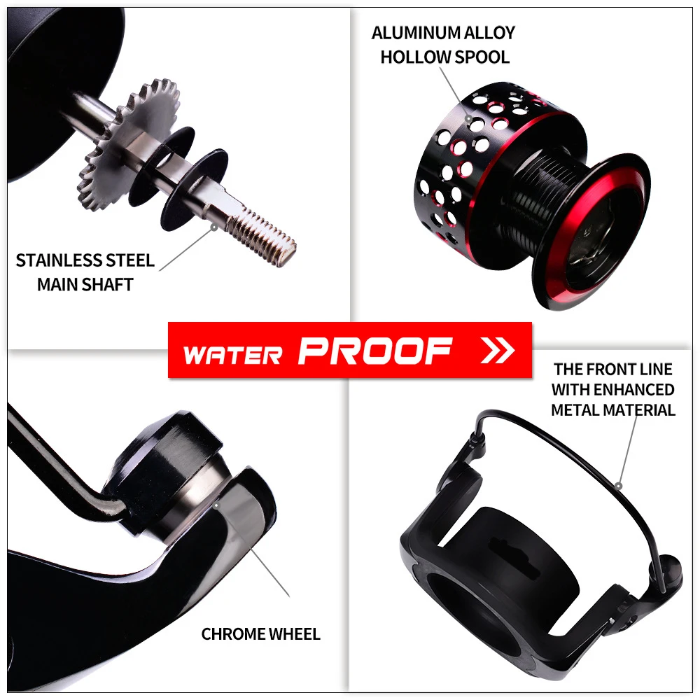 Carrete de Metal giratorio para pesca, resistencia al agua, 13-23KG, potencia máxima de arrastre, para lubina y Lucio - imagen 3