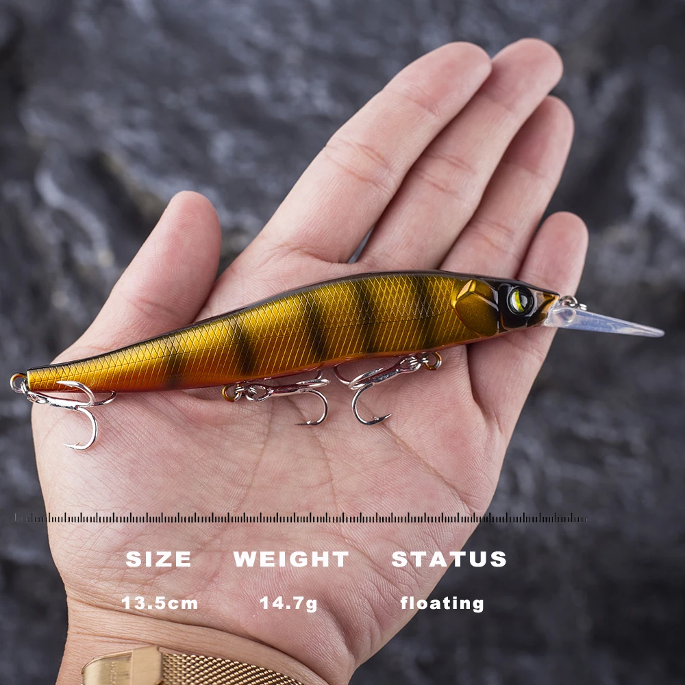 CCLTBA-SEÑUELOS DE PESCA DE pececillos de buceo medio, cebos artificiales duros, Wobble para lubina, trucha, señuelo Jerkbait, aparejos de pesca, 13,5 cm, 14,7g - imagen 2