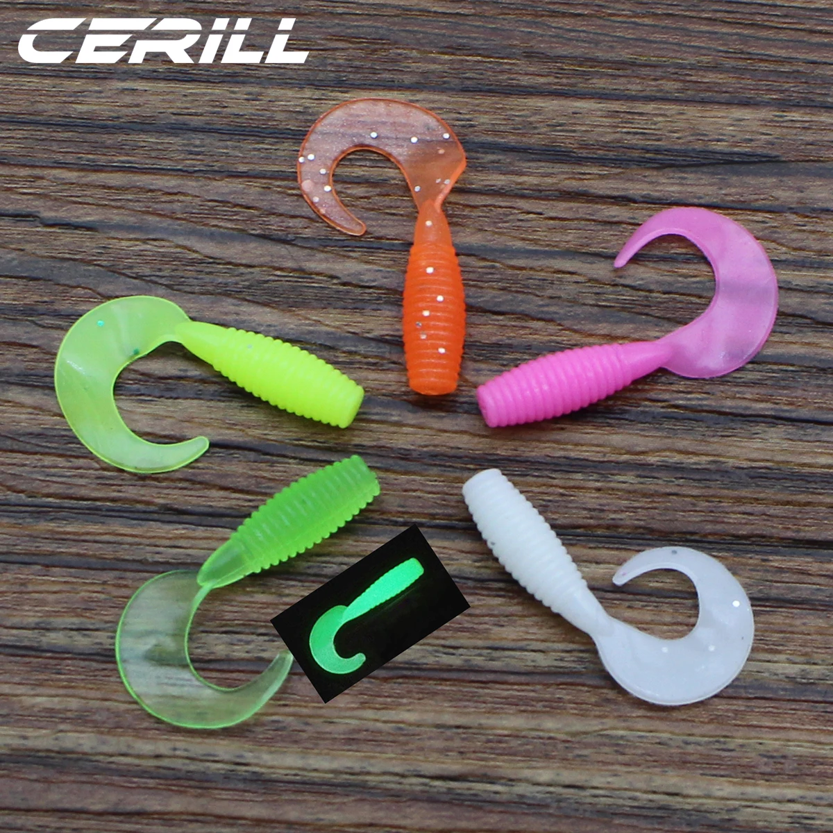 Cermill-Mini señuelo de pesca de silicona Artificial, 50 uds, 25mm, 40mm, cebo de comida de gusano de plástico, Wobblers, cola de volumen - imagen 5
