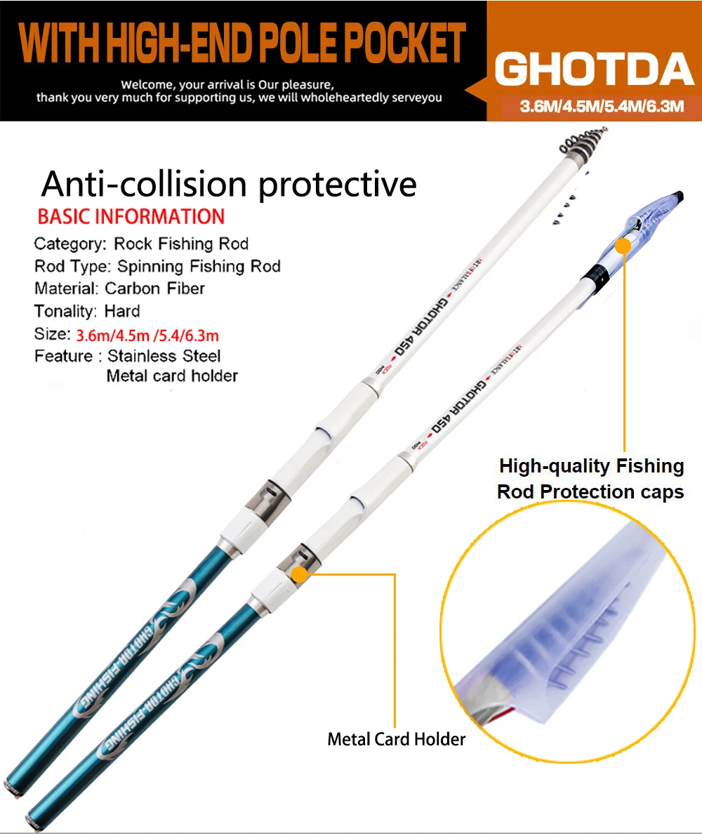 Experimente la pesca de alto rendimiento con Ghotda 3-5m4-5m5-4m6-5m con un bolsillo de polo de alta gama y tapas protectores contra la colisión