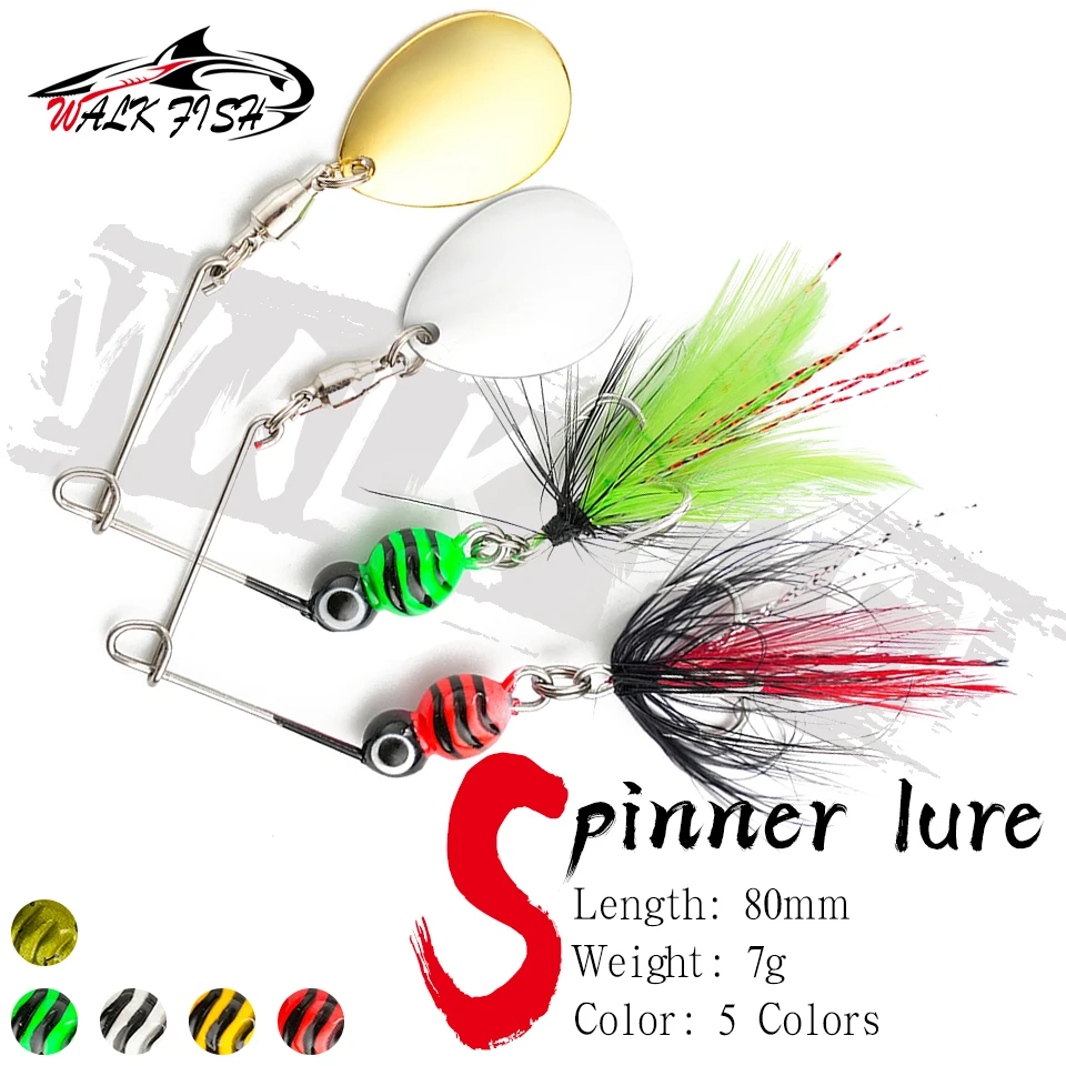 WALK FISH 1 Uds Spinner señuelo 80mm 7g Super abeja cebo duro cuchara señuelo pluma anzuelo triple señuelo de pesca Crankbait Bass señuelo Wobbler