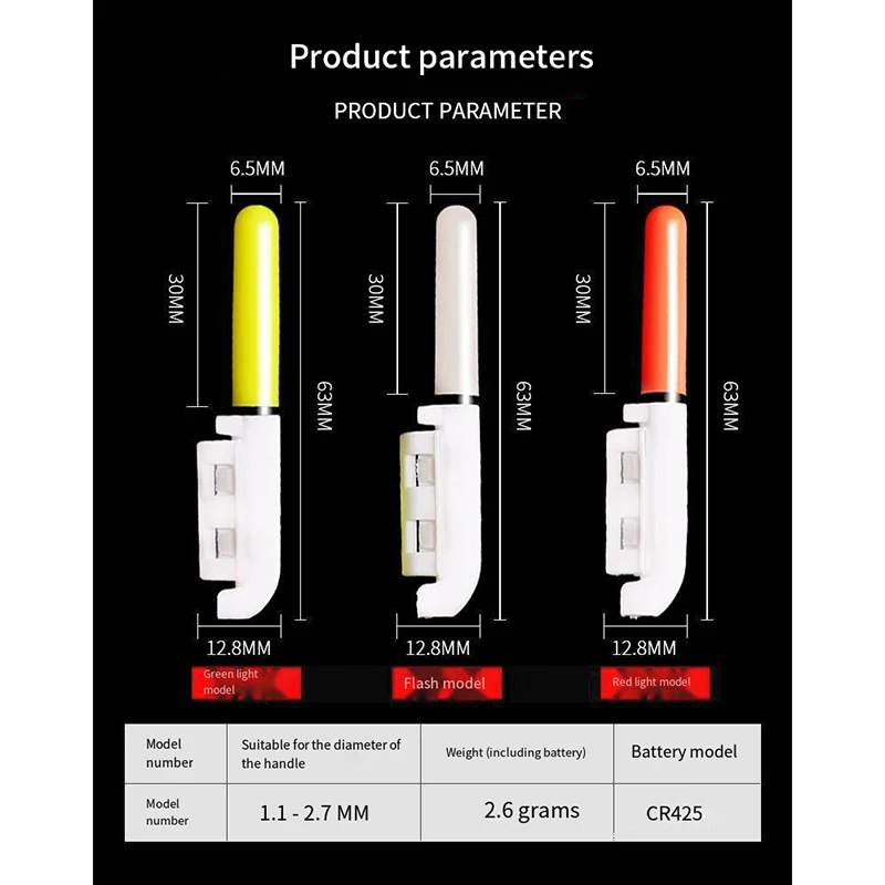 Aparejos flotantes LED extraíbles para pesca en roca nocturna, batería útil, caña electrónica de pesca impermeable, palo luminoso, sin batería, 5 uds. - imagen 5