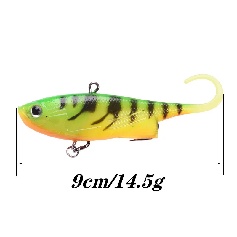 Señuelo de pesca con cola vibratoria, cebo suave de silicona, 9cm, 14,5g, anzuelo de manivela oculto, plantilla Wobbler, aparejos de Lucio, 1 ud.