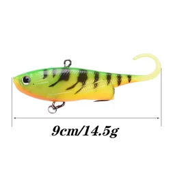Señuelo de pesca con cola vibratoria, cebo suave de silicona, 9cm, 14,5g, anzuelo de manivela oculto, plantilla Wobbler, aparejos de Lucio, 1 ud.