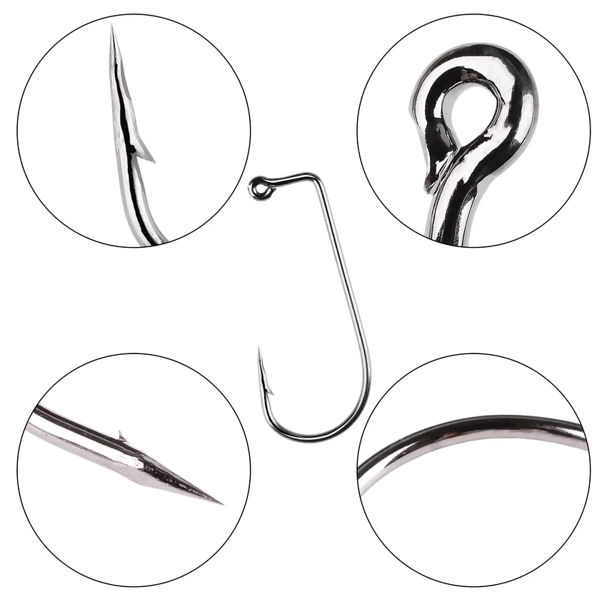 100 Uds 90 grados Jig mosca atado alambre fuerte agua salada anzuelo de agua dulce Aberdeen Jig pesca 6 # -5/0 #   Anzuelo de acero al carbono - imagen 4