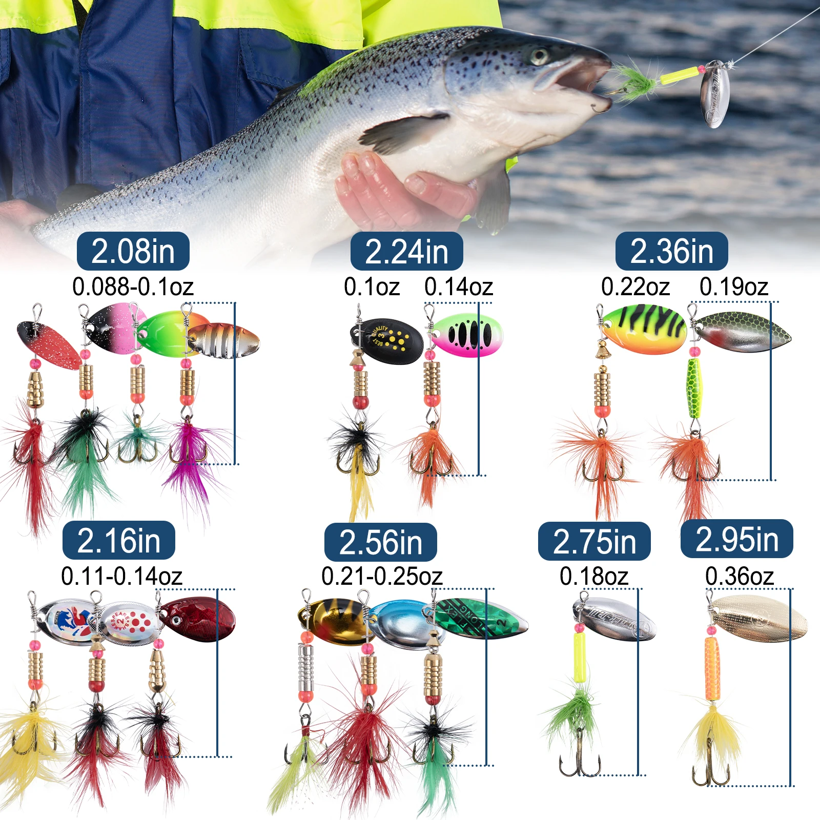 Goture-anzuelos de mosca, cebo de mosca, cebo de pesca con mosca, lentejuelas, Spinnerbait, trucha, señuelo de pesca, accesorios de aparejos, 10-16 unids/lote por caja - imagen 2