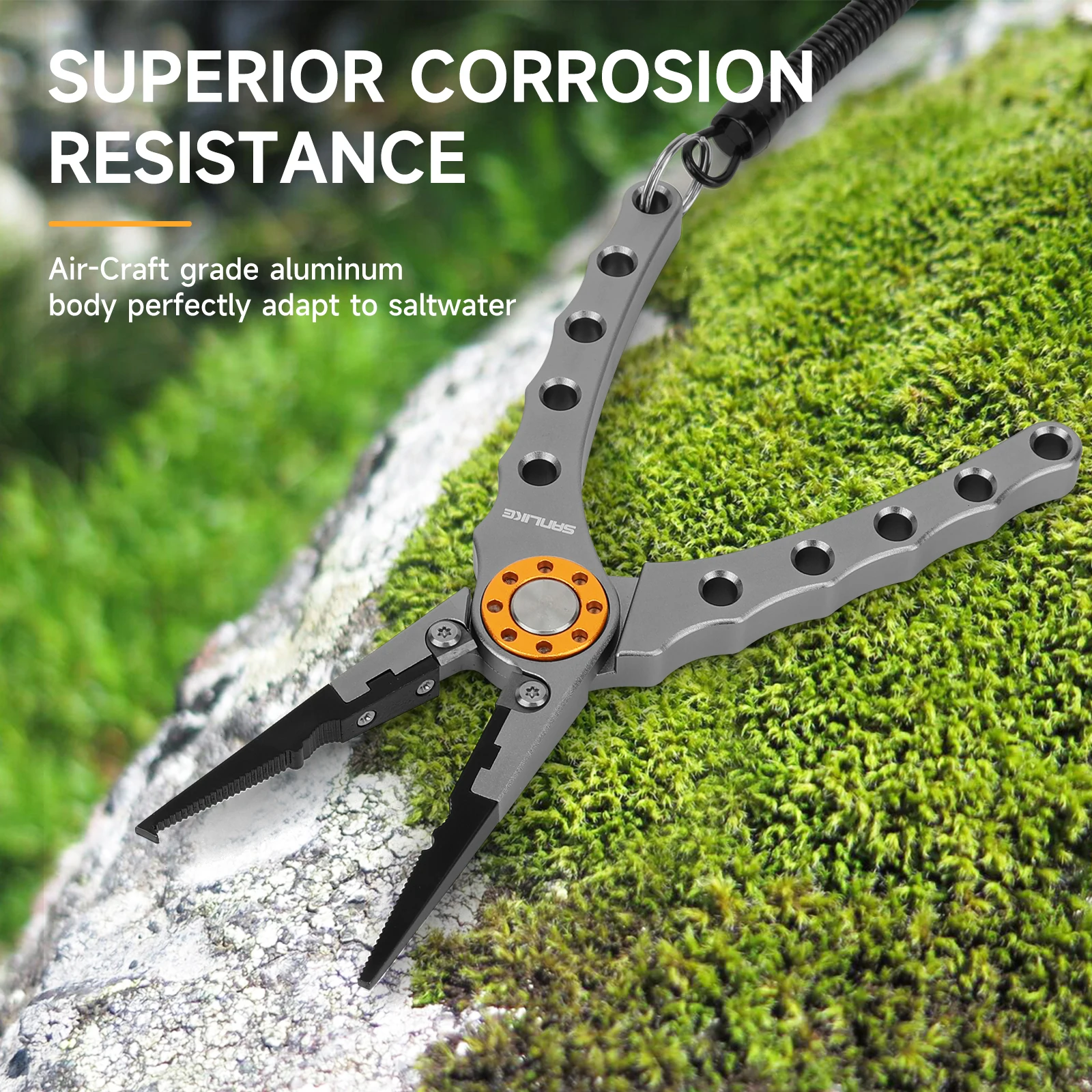 SANLIKE-Alicates de pesca de aleación de aluminio, cortadores de alambre portátiles para enganchar, alicates de resorte de operación con una sola mano, hojas de carburo de tungsteno - imagen 5