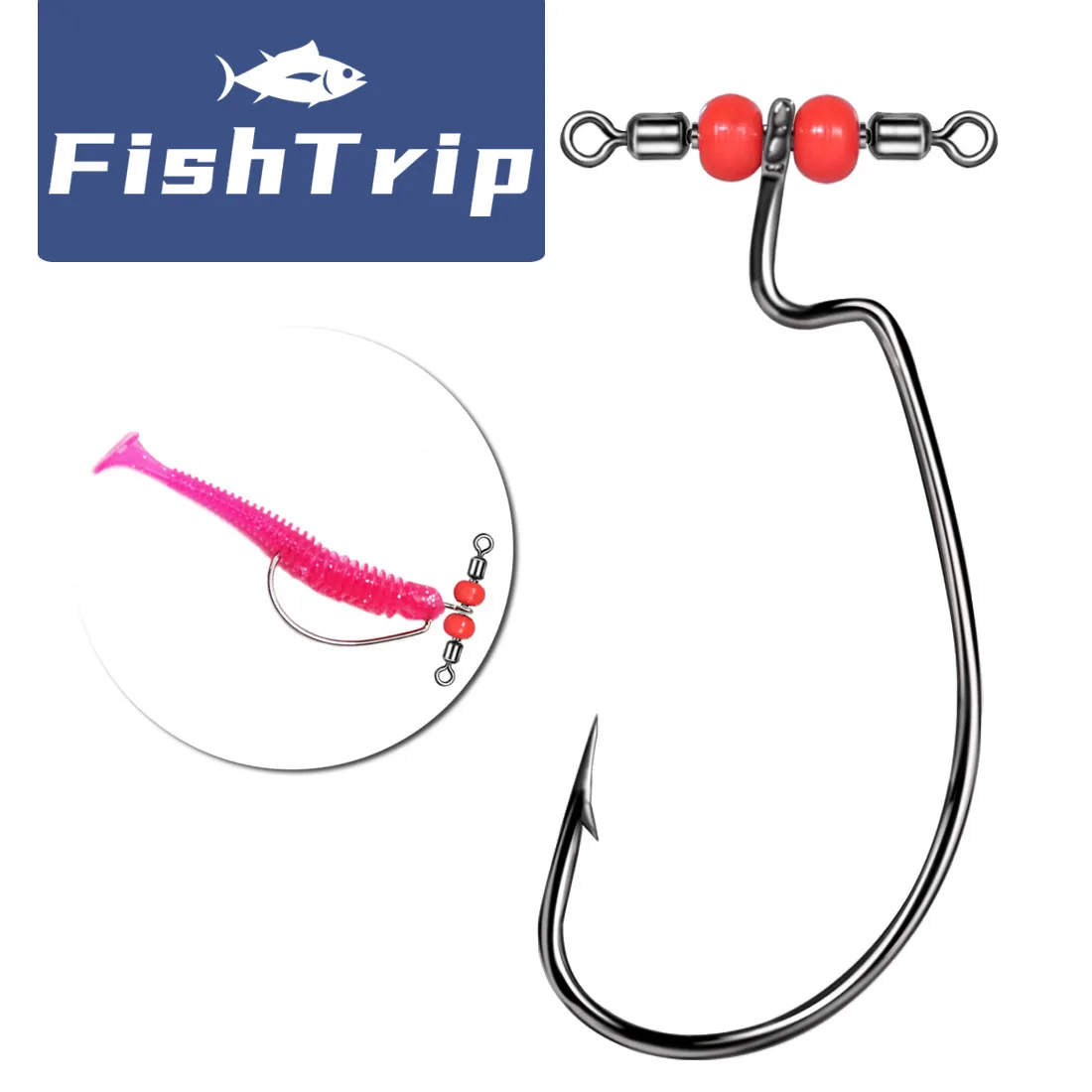 FishTrip-anzuelo de pesca EWG, anzuelo compensado para pesca de lubina con giratorio, agua salada, agua dulce, bagre, gusano, 25 uds.
