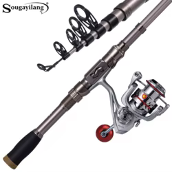 Sougayilang Kit Pesca Portátil Caña Telescópica Alta Carbono