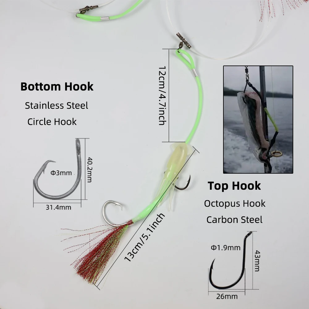 Ellllv-plataforma de 4 anzuelos para pesca en aguas profundas, mono línea de nailon fuerte, señuelo luminoso de calamar, Marlin, pargo, atún, tiburón, aparejos de pesca - imagen 4