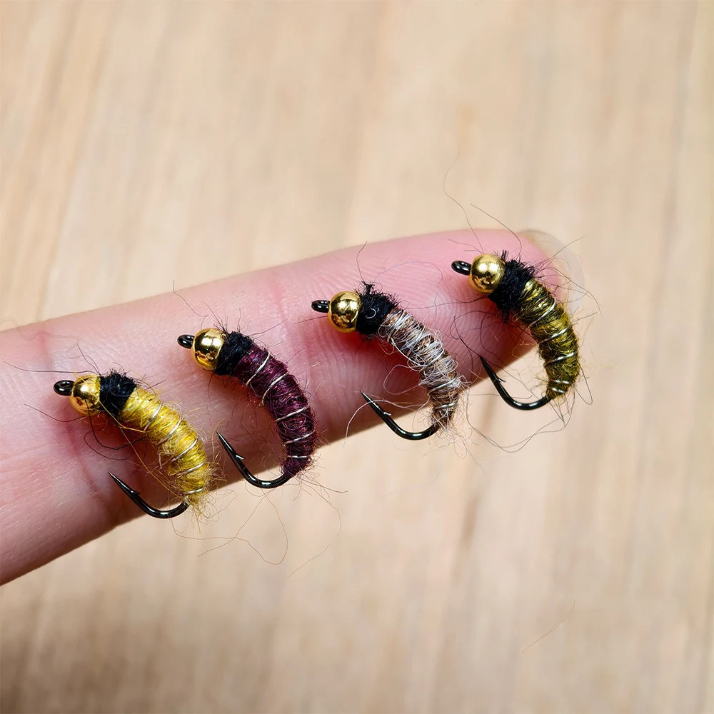 위프레오 10개/박스 10 # 12 # 빠르게 침강하는 황동 비드헤드 님프 스컷 버그 웜 플라이 바브드 훅 트라우트 블루길 낚시 루어 미끼 - imagen 5