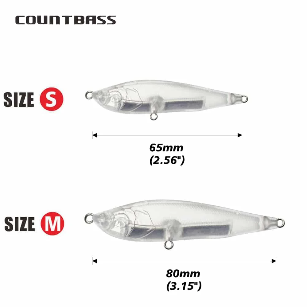 Countbass-Señuelos duros en blanco, 10 Uds., 65mm/2,6 ", 9,4g/0,33oz, 80mm/3,2 "13g/0,47oz, peso fijo, hundimiento, lápiz de pesca sin pintar - imagen 2