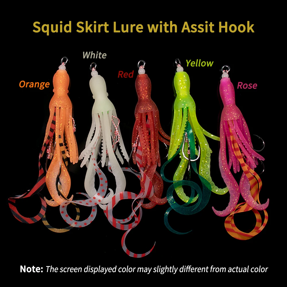 Ellllv-falda de calamar suave con gancho de asistencia de calidad, señuelo de anzuelo de pesca, Kabura luminosa, Jigging, agua salada, pargo, Grouper, 1 unidad por bolsa - imagen 4
