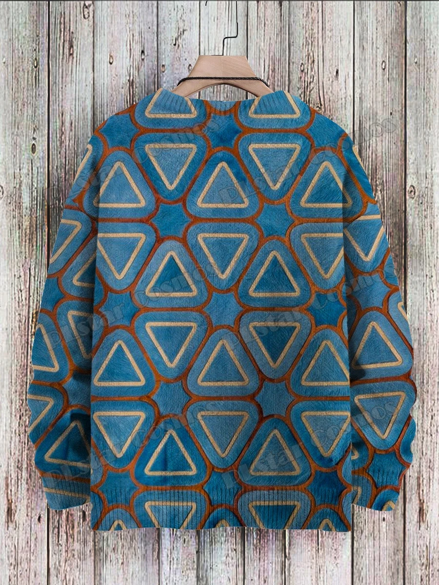 KMY20 Suéter de punto informal unisex con estampado 3D geométrico - imagen 4