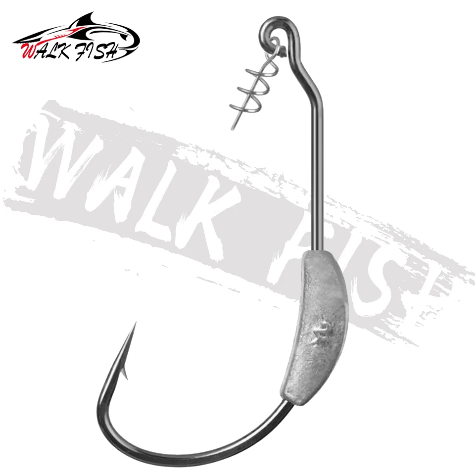 WALK FISH-anzuelo de pesca con cabeza de anzuelo de plomo, 2g, 2,5g, 3g, 5,25g, 7g, Pin de bloqueo de resorte para cebo blando de anzuelos de acero al carbono, aparejos de pesca, 5 uds. - imagen 4