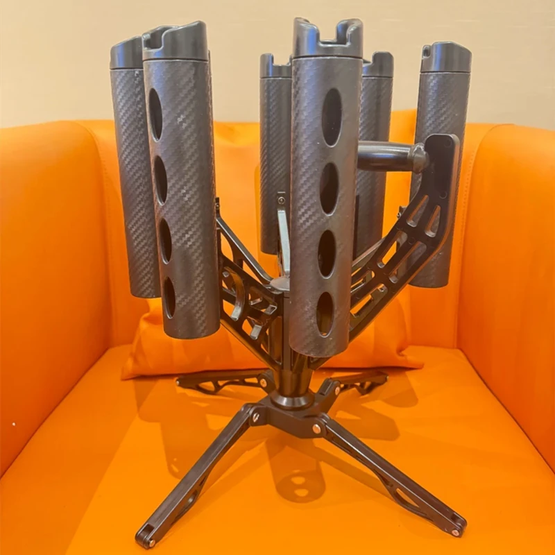 Soporte para caña giratoria Luretv (edición limitada) Gatling negro portátil y de mano de 7 orificios, puede insertar 7 cañas de pescar con sonido