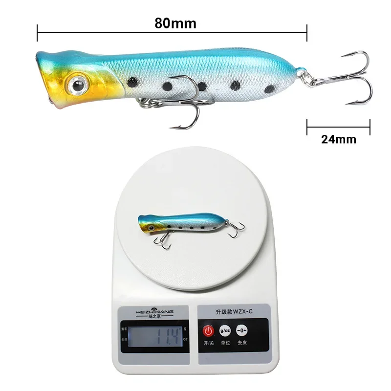 Señuelo de Pesca Popper, anzuelos de 8cm, 11g, 6 #, cebo Artificial, aparejos de Pesca de carpa, Wobbler Crankbait, 1 unidad - imagen 5