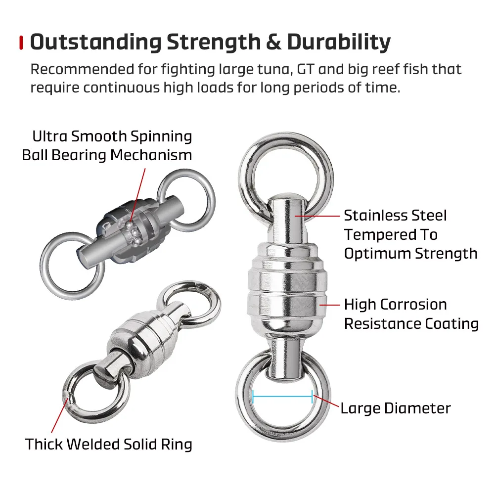 NOEBY Max Power BB Anillo sólido soldado de acero inoxidable de alta calidad giratorio # 3 # 4 # 5 # 6 herramientas de pesca en el mar con señuelo de fuerza máxima de 230 kg - imagen 3