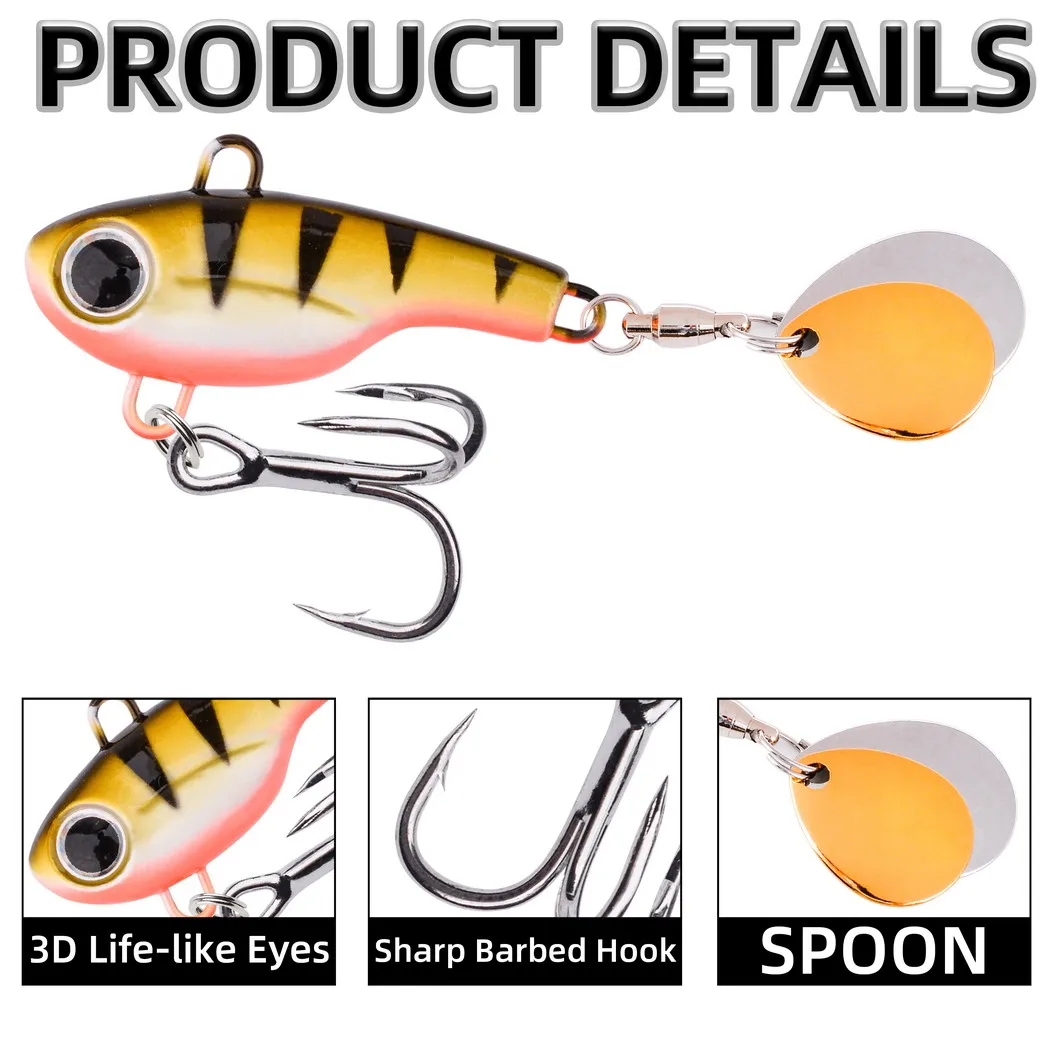 Aorace 8 Uds Metal VIB con doble lentejuelas juego de Señuelos de Pesca 10g-14g aparejos de pesca Pin Crankbait vibración Spinner cebo que se hunde - imagen 2