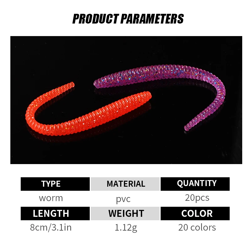 Cebos blandos de gusano supercontinent de hundimiento lento, 20 piezas, señuelos de pesca artificiales, gusanos de mar, lombriz de tierra, señuelos blandos de pesca Wobblers - imagen 3