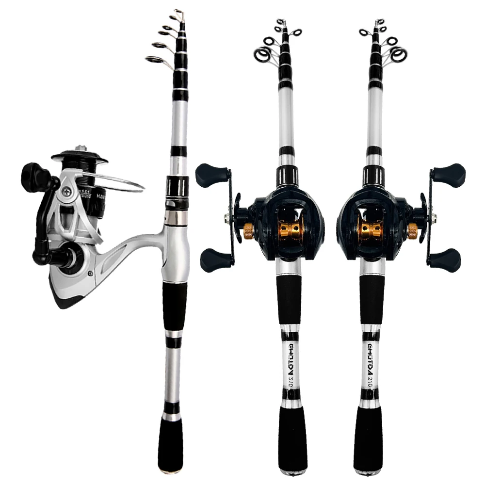 Juego de caña de pescar telescópica de fibra de carbono, carrete giratorio/fundición, señuelo Jigging, Baitcasting, Pesca de lubina, 1,5 m-3m, nuevo - imagen 3